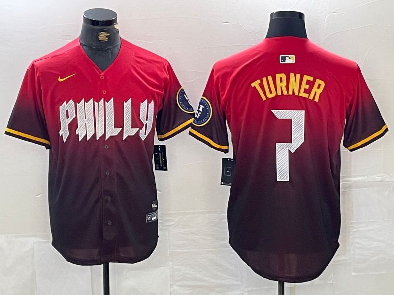 Men Philadelphia Phillies #7 Turner Red City Edition Nike 2024 MLB Jersey style 1->philadelphia phillies->MLB Jersey